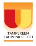 Tampereen kaupunkiseudun punaoranssikeltainen tunnus. 