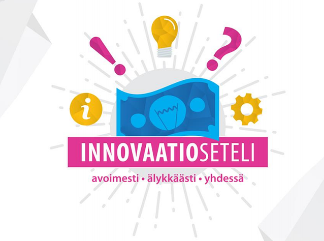 Innovaatiosetelin logo, jossa lukee Innovaatioseteli sekä iskulauseet avoimesyi, älykkäästi ja yhdessä.