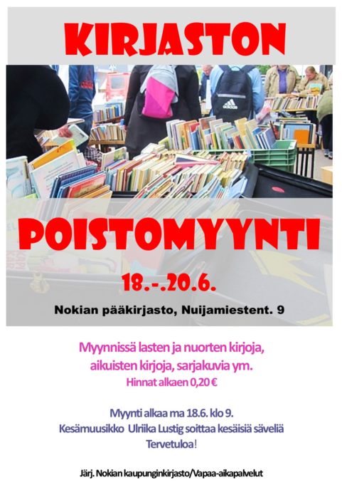 Kirjaston poistomyyntitapahtuma 18.-20.6.2018 klo 9-19