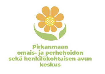 Kuvassa kukka ja teksti Pirkanmaan omais- ja perhehoidon sekä henkilökohtaisen avun keskus.