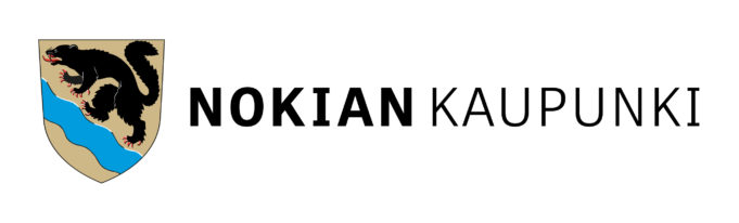 Nokian kaupungin vaakunatunnus muodostuu perinteisestä vaakunasta ja "Nokian kaupunki" -tekstistä.