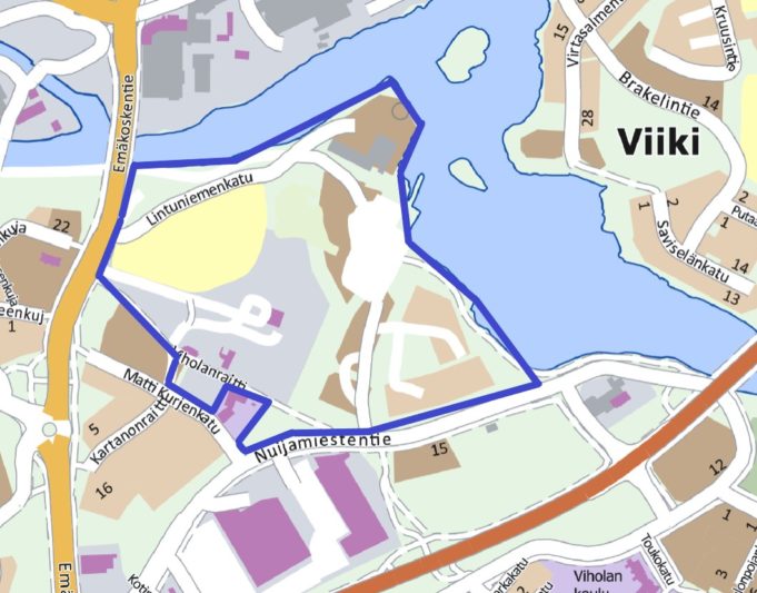 Karttarajaus uudesta asuinalueesta, joka rajautuu Nokianvirtaan, keskustaan ja Viholan asuinalueeseen. 