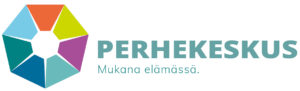 Kuvassa perhekeskuksen värikäs logo ja teksti: Perhekeskus Mukana elämässä.