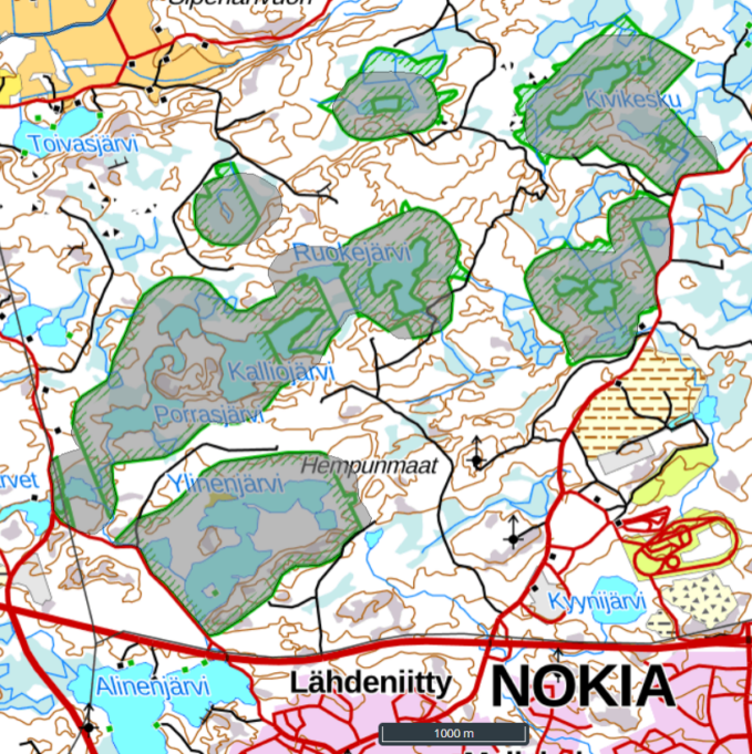 Karttakuva Kaakkurijärvien Natura-alueesta.