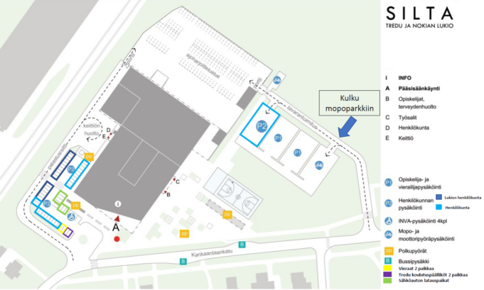 Kartta Silta-kampuksen pysäköintialueesta 1.9.2023 alkaen