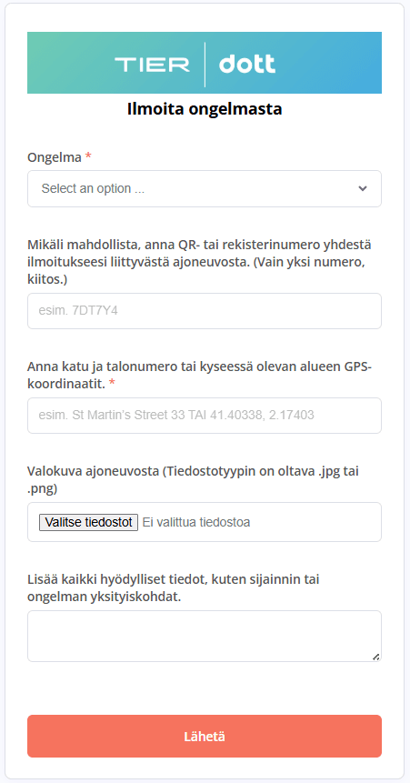 Kuva lomakkeen sisällöstä