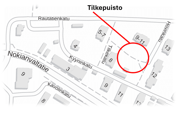 Karttakuva Tilkepuiston sijainnista