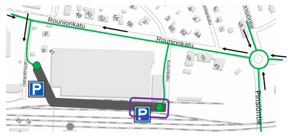 Karttakuva Rautatieaseman liityntäpysäköintialueesta